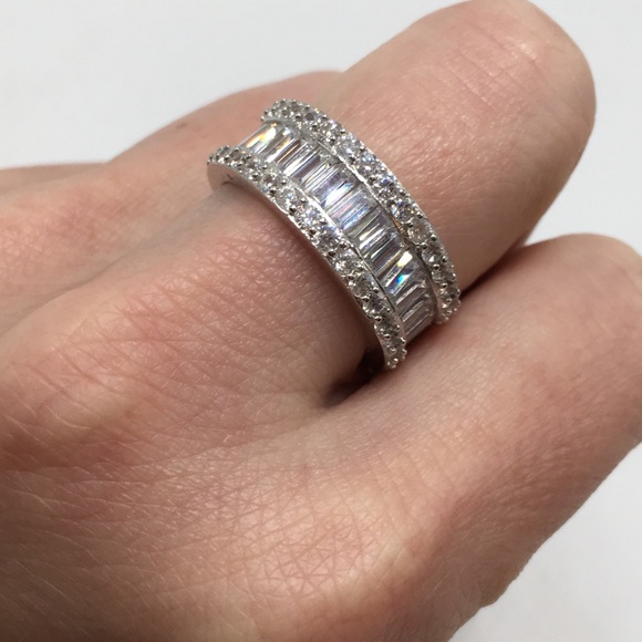 14k white gold Eternity wedding band baguette 925 - Picture 6 of 8